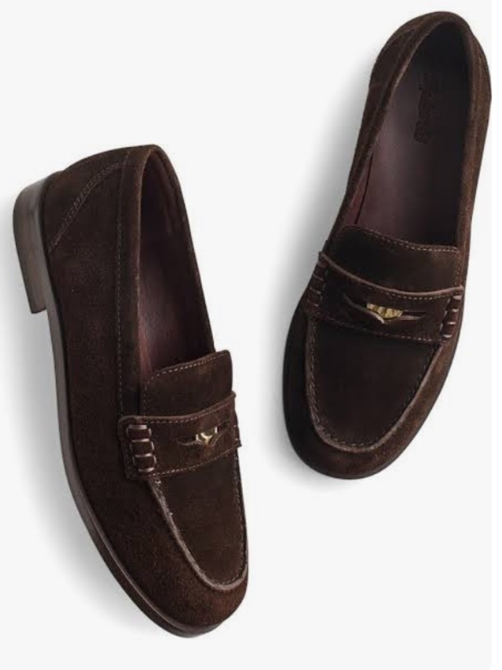 Madewell Suede Penny Loafers in Cognac Brown
